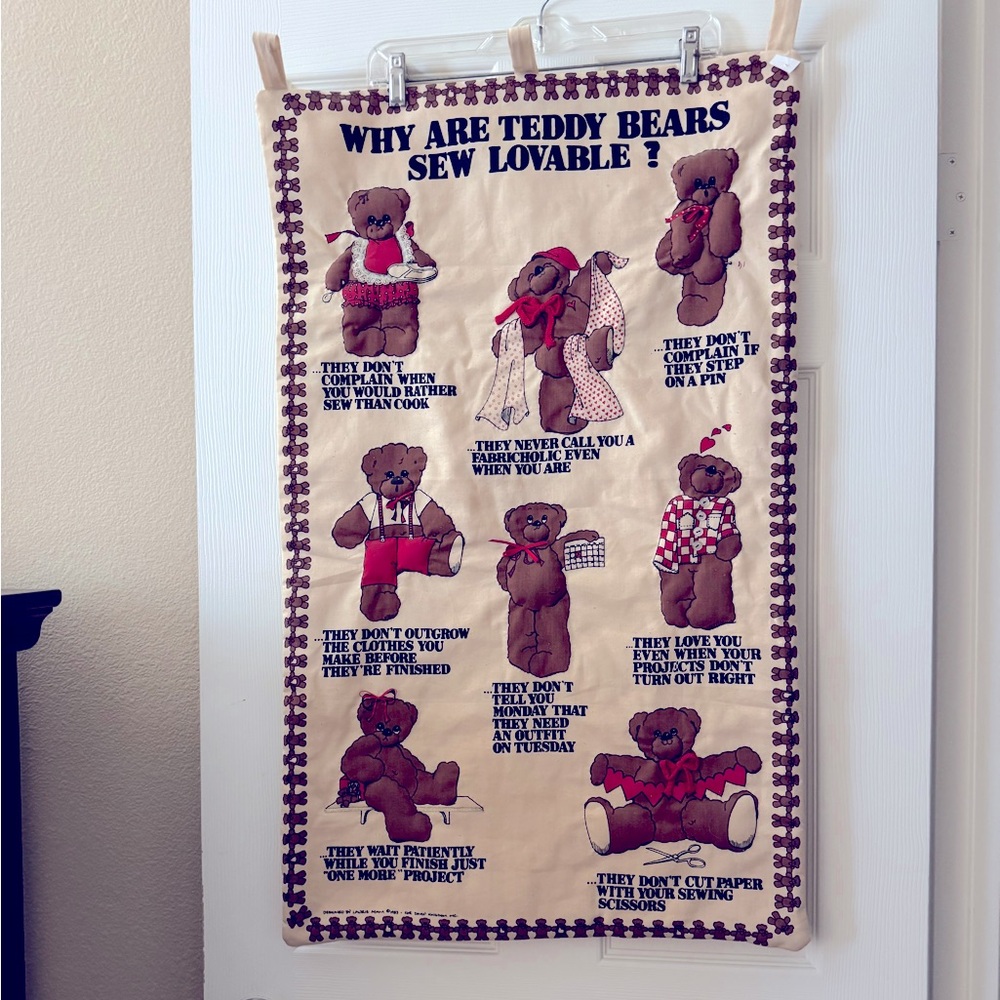 Teddy Bear Wall Quilt/Tapestry - Cream and Brown
